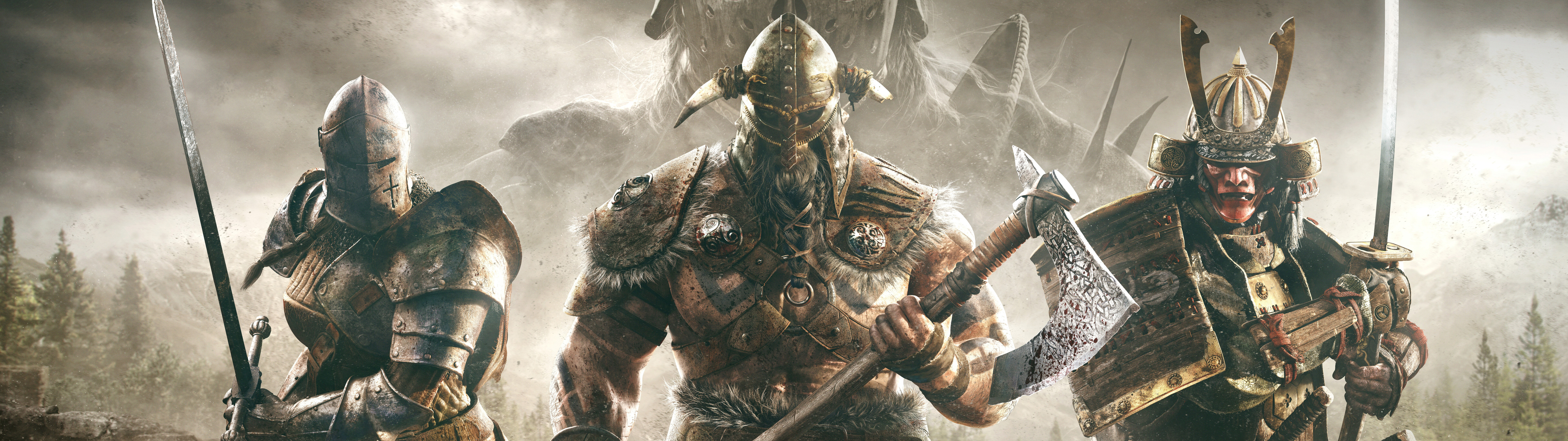 Озброєний до зубів лицар із відеогри For Honor готувався до середньовічного бою на полі битви.