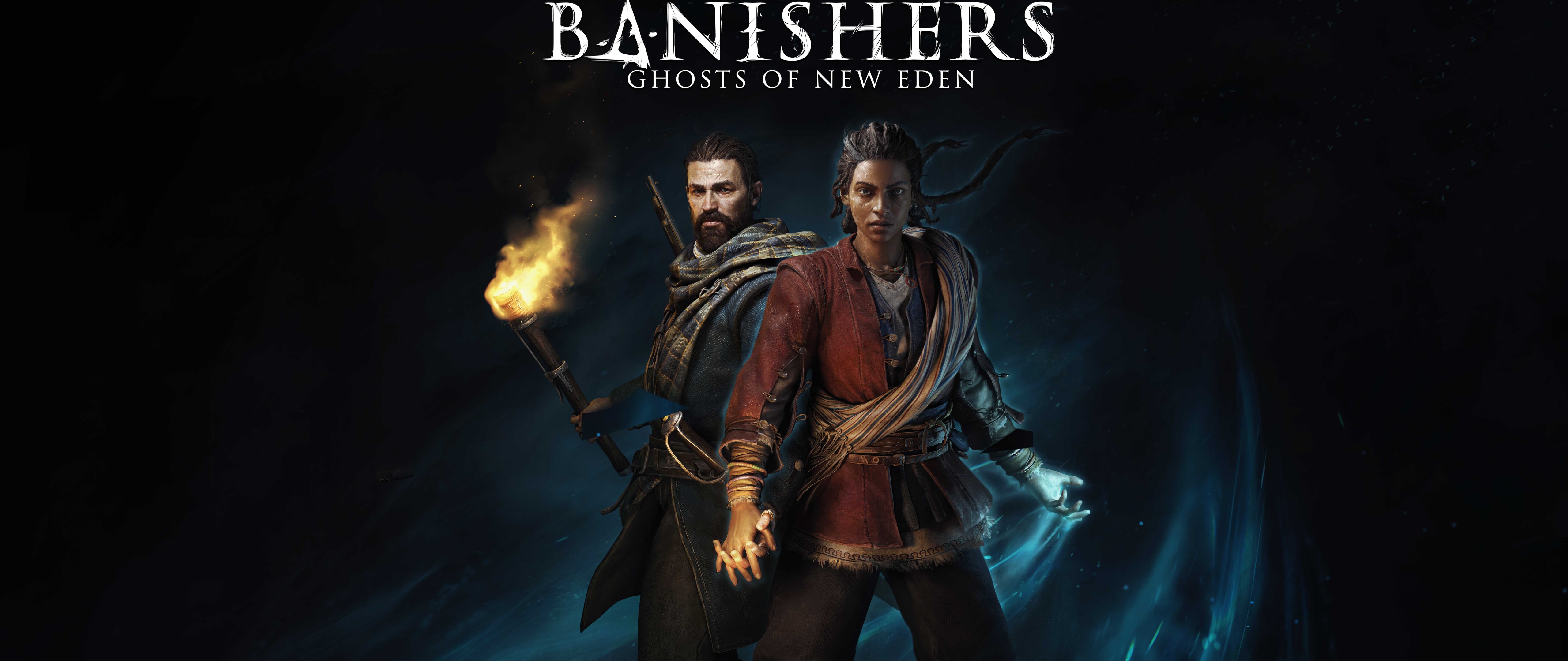 Персонажі Ред і Антея з гри Banishers: Ghosts Of New Eden стоять у туманному, надприродному середовищі.