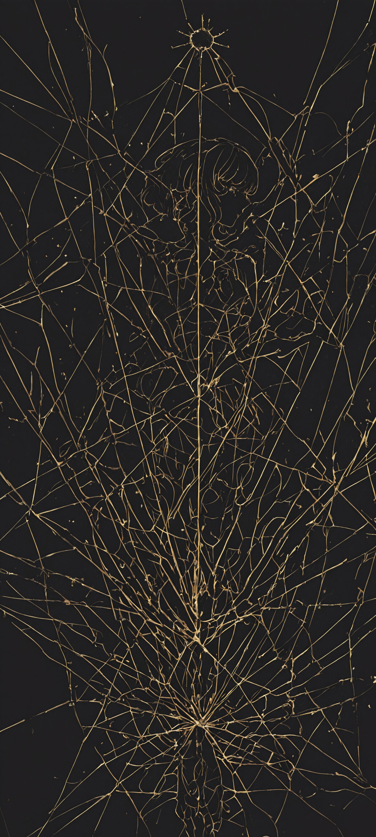 Сучасна абстрактна картина, на якій зображено Рей Аянами з аніме «Неоновий Ґенезис Євангеліон» в профіль. Зображення виконано у вигляді лінійного малюнка, що світиться мідним кольором на темному фоні у вигляді сітки, причому бічна частина її голови розчиняється в хаотичній, але водночас прекрасній спіралі.