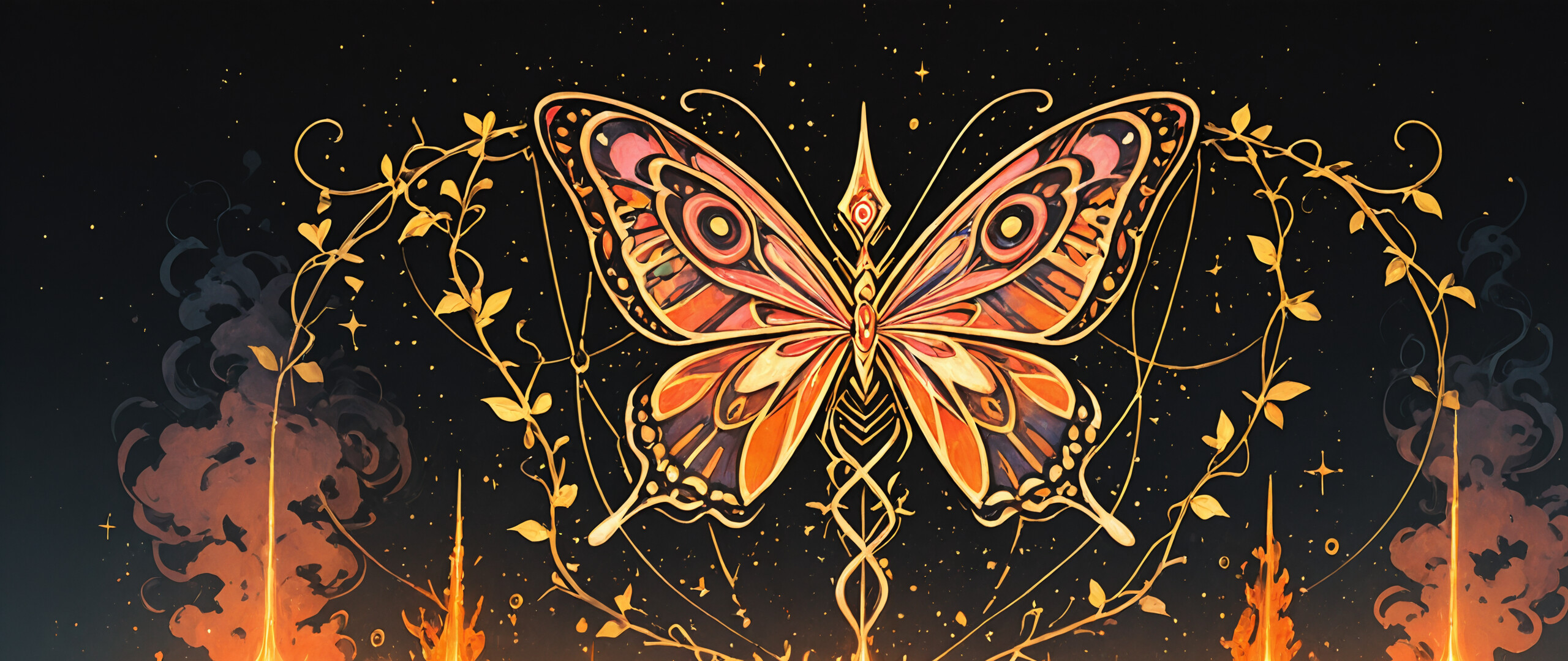 Вишуканий, золотий, круглий артефакт із візерунками, що нагадують електронні схеми, та бірюзовими інкрустаціями на темному, зоряному тлі. У центрі – яскраво сяюча, зореподібна вибухова хвиля помаранчевого та білого світла, що нагадує штучний схід сонця.