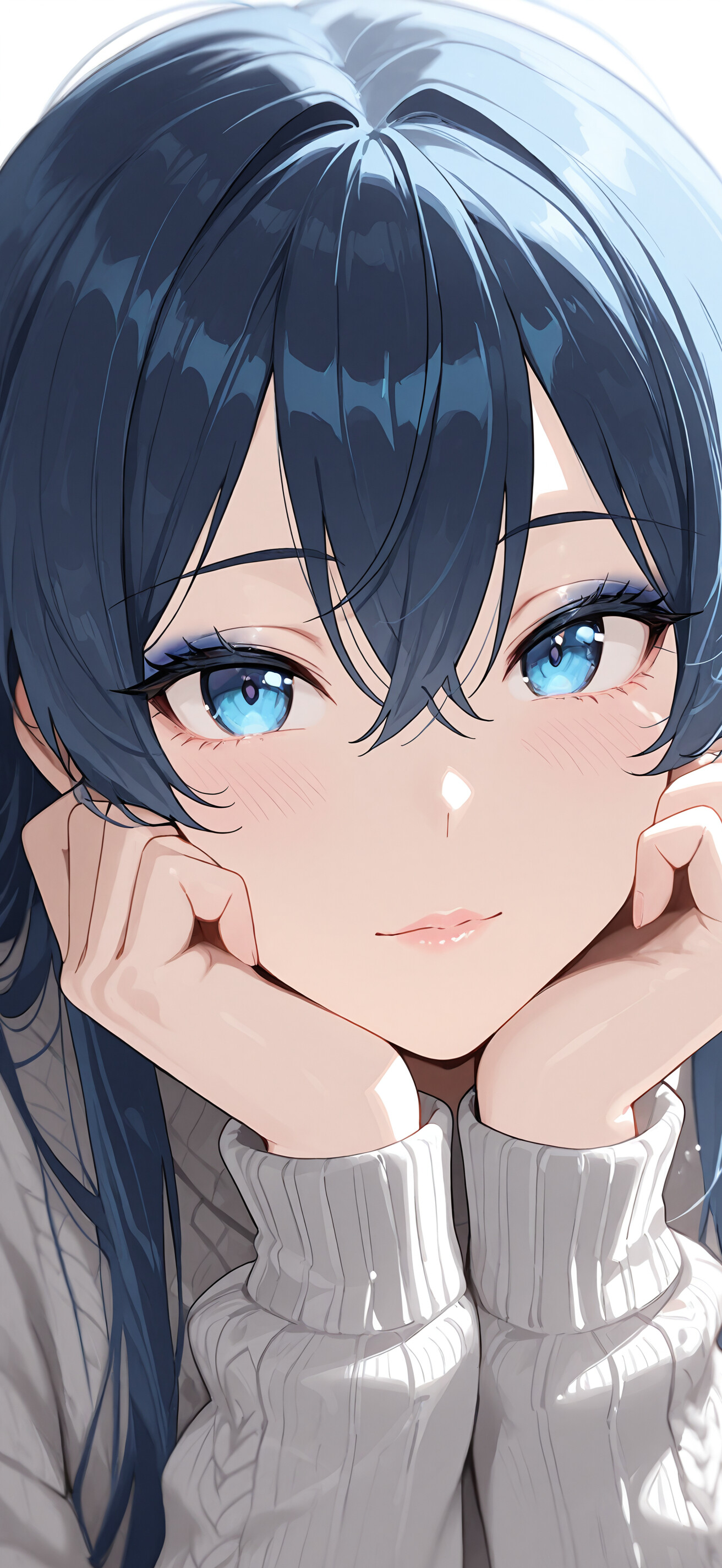 Деталізований цифровий портрет персонажа крупним планом: у нього коротке світло-блакитне волосся та надзвичайно виразні блакитні очі, і він спокійно дивиться вперед.